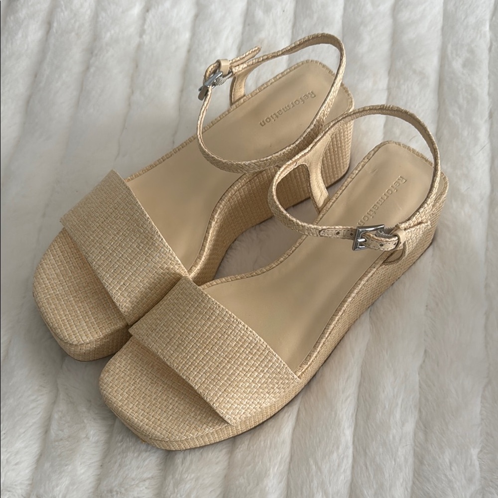 Reformation Cream Wedge Sandals